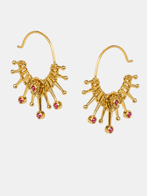 Melocactus Bloom Hoop Earrings in Antique Gold Plated 925 Silver