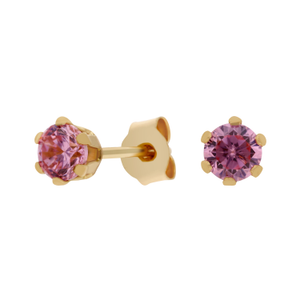 New 9ct Yellow Gold Pink Cubic Zirconia Stud Earrings