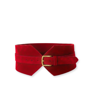 Red Suede Wide Buckle Belt (S)