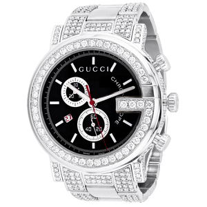 Genuine Men's Gucci G-Chrono Diamond Watch Black Dial 8 Carats YA101309