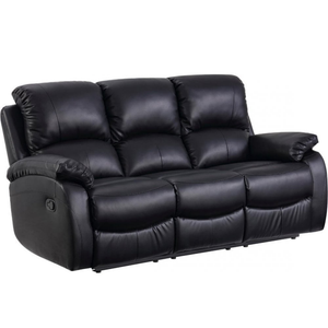 Outlet Roma Black Leather Manual Recliner 3 Seater Sofa