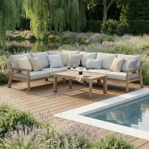 Maze - New York Wood Effect Aluminium Corner Sofa Set - Almond