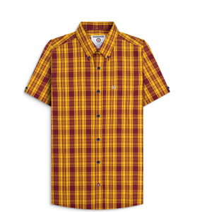 Lambretta Mens Check Short Sleeve Shirt - L / Burgundy/Gold