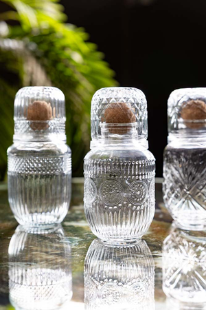 Set of 3 Vintage-Style Glass Carafes & Stacking Tumblers