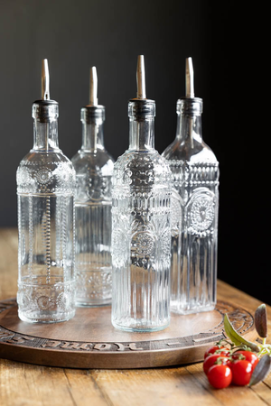Set of 4 Vintage-Style Oil Dispenser Glass Bottles