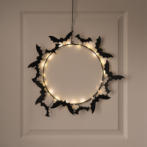 43 cm LED-Halloween-Kranz mit Fledermäusen