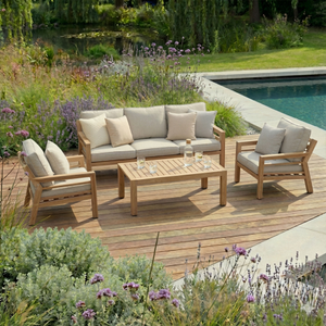Maze - New York 3 Seat Wood Effect Aluminium Sofa Set - Almond