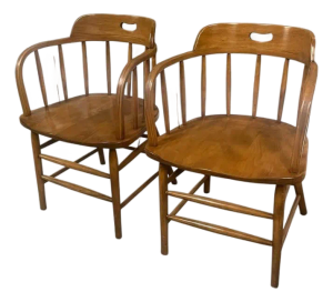 Pair of Vintage Boling Chair Company Wooden Club Captains Chairs