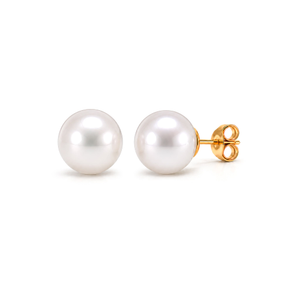 9ct Yellow Gold Freshwater Round Pearl Stud Earrings — 9mm