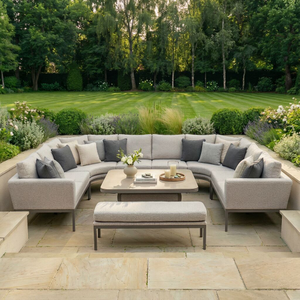 Maze - Outdoor Fabric Pulse U Shape Corner Dining Set with Rising Table - Latte
