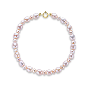 9ct Yellow Gold Pink Rice Pearl and Button Pearl Bracelet