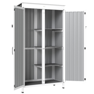 Outsunny Caseta de Jardín de Madera y Acero 94x43x166 cm Armario para Herramientas con 2 Estantes Ajuatables y 2 Puertas Negro