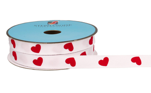 Ruban gros grain blanc - Coeurs rouges