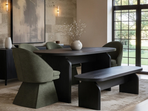SOLACE+CO Varm Dining Set with Black Table, Bench & 4 Aiko Green Chairs