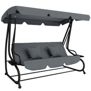 Outsunny Three-Person garden Swing Chair, with Adjustable Canopy - Dark Grey
