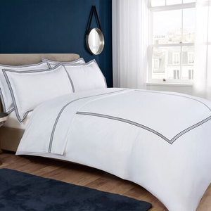 KING SIZE DUVET COVER Tripoint Border Navy 500TC 