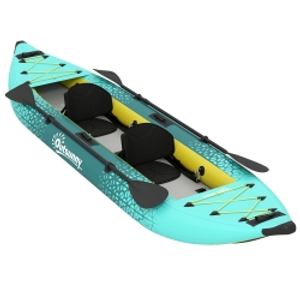 Outsunny 12.5' Inflatable Kayak Set, 2-person Sit on Canoe with Aluminium Oars, Blue and Yellow