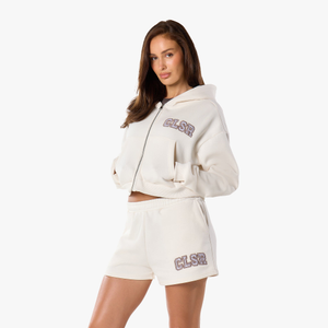 Varsity Applique Zip Through Twinset | Marshmallow