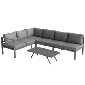 Outsunny 3 Pieces Garden Furniture Set, Aluminium Corner Lounge Set with Adjustable Backrest, Grey