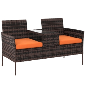 Outsunny Two-Seat Rattan Chair, with Middle Table - Orange