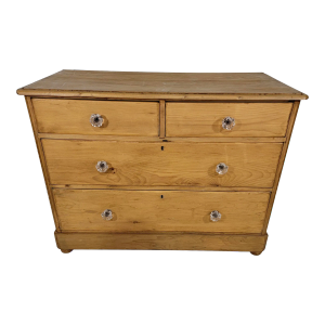 Antique Pine 2 Over 2 Chest of Drawers With Glass Knobs From England - Circa 1880