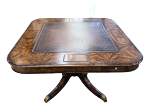 Late 20th Century Regency Style Burled Walnut Leather Top Game Table