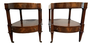 Mid 20th Century Weiman Mahogany Tooled Leather Top 2-Tier Side Tables