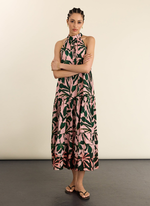 Anouk Printed Sleeveless Maxi Dress - UK 10 | EU 36 | US 06 / Pink Palm Print