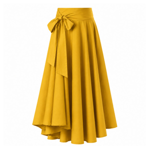 Asymmetrical Midi Cotton Skirt With Bow In Yellow Color (M)