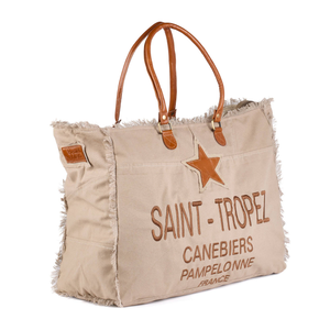 Casey - St Tropez Large Washed Canvas Beach Bag - Beige (one size)