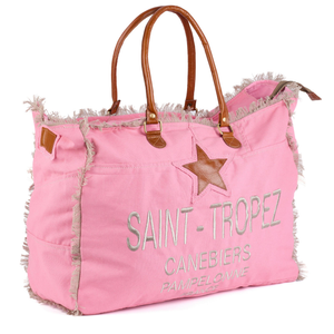 Casey - St Tropez Large Washed Canvas Beach Bag - Pink (one size)