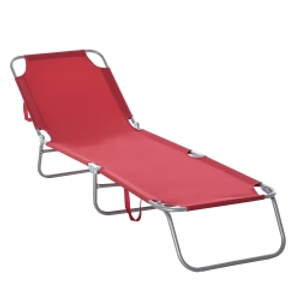 Outsunny Tumbona Jardín Exterior Plegable con Respaldo Ajustable en 5 Posiciones Carga 120 kg para Terraza 187x55x24 cm Burdeos