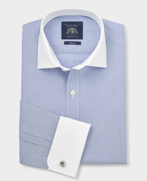 Blue Cotton Poplin Stripe Slim Fit Winchester Formal Shirt - Double Cuff