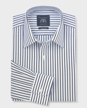 Blue White Cotton Poplin Stripe Classic Fit Formal Shirt - Single Cuff