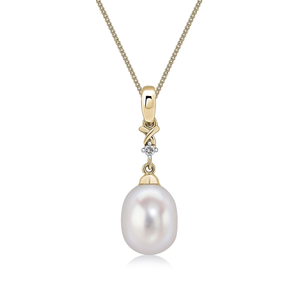 9ct Yellow Gold Pearl and Natural Diamond Two Stone Pendant