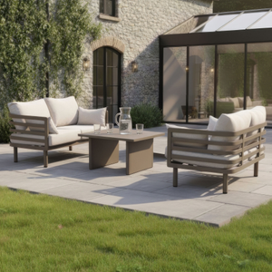Maze - Metro Aluminium 2 Seat Garden Sofa Set with Rectangular Coffee Table - Café Almond