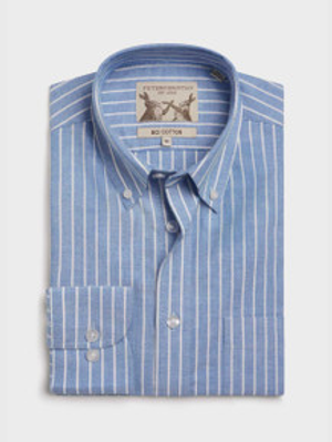Blue & White Stripe Long Sleeve Button Down Oxford Shirt