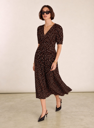Lina Waist-Cinching Dress - UK 16 | EU 42 | US 12 / Dark Chocolate Polka