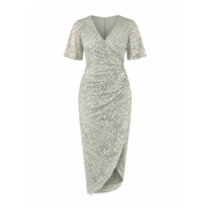 Natasha Angel Sleeve Wrap Midi Dress In Sage Lace (XS)