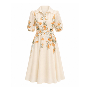 Renata Floral Boarder Print Print Midi Dress Cream (S)