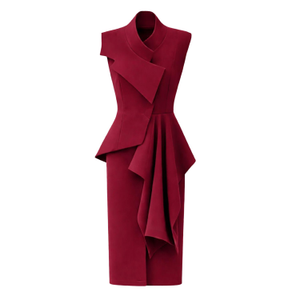 Sleeveless Button-Front Draped Midi Dress - Burgundy (XL)