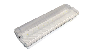 Channel Safety EMMX01 Meteor Maxi LED White 3 Hour Emergency LED Bulkhead Luminaire with LiFePo4 battery & Legend Set IP65 4W 350Lm 240V H: 110mm x W: 352mm x D: 68mm