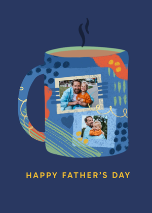 Happy Father's Day Illustrated Patterned Mug Photo Upload Card