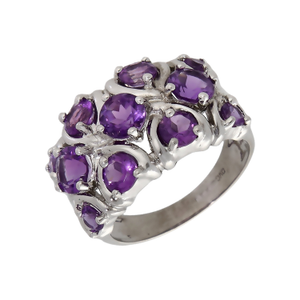 Pre-Owned 9ct White Gold Multi Row Amethyst Dress Ring