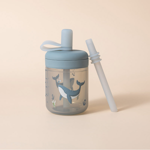 Patterned / Ocean Whale Silicone Training Cup with Straw