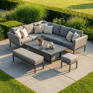Maze - Outdoor Fabric Pulse Rectangular Corner Dining Set with Rising Table - Zinc Grey
