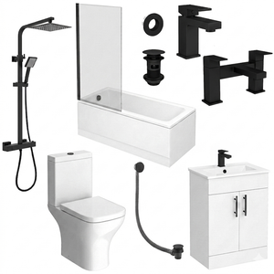 Arezzo Matt Black Square Complete Modern Bathroom Package 1700 x 700 Standard Bath