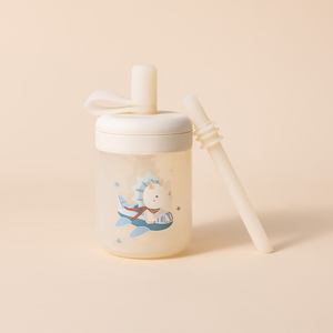 Patterned / Ivory Dino Silicone Training Cup with Straw