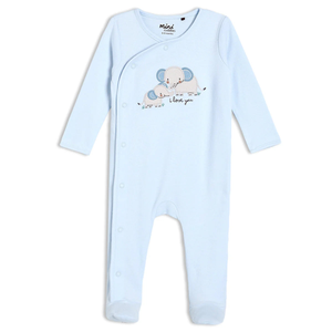 Elephant Embroidered Sleepsuit - Blue
