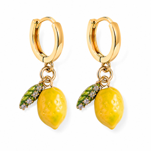 Hoop Earrings Gold Plated Fruit Earrings With Lemon Charms